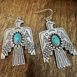 Thunderbird Turquoise Earrings , Native American Wire Thunderbird, Ships in Gif